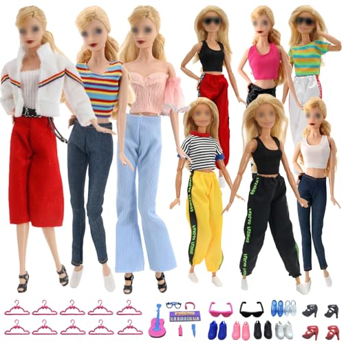 Bekleidungs kompatibel mit Barbie-Puppen, einschließlich Mode 6 Oberteil 6 Hosen 10 Kleiderbügel 6 Paar Freizeitschuhe 6 Musikzubehör 1 kühles Glas in zufälliger Reihenfolge für 11,5 Zoll Puppen von YITULOU