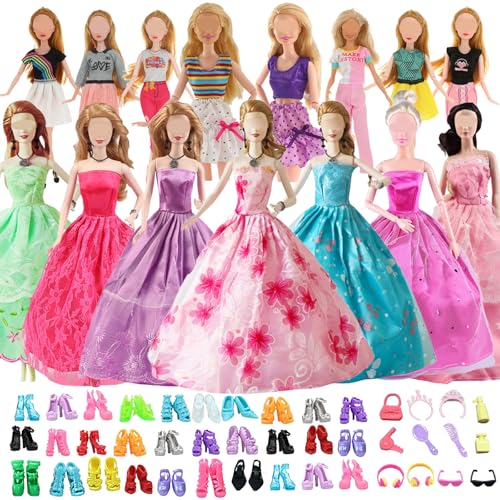 Puppenkleidung, kompatibel mit Barbie Kleidung, 6 Brautkleider, 3 modische Kleider, 1 Oberteil, Hose, 1 Körbchen, 1 Kopfhörer, 8 Badeanzüge, 10 Paar Schuhe für 11,5 Zoll Puppen im Weihnachtsurlaub von YITULOU