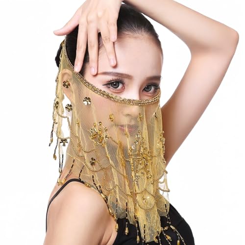 YIUPEDRFG Exquisite Pflaumenblüten Schal Gesichtsmaske für Bauchtanzaufführungen oder professionelle Auftritte. Chiffon Tanzshows, Gelb von YIUPEDRFG