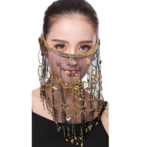 YIUPEDRFG Exquisite Pflaumenblüten Schal Gesichtsmaske für Bauchtanzaufführungen oder professionelle Auftritte. Chiffon Tanzshows, Schwarz von YIUPEDRFG