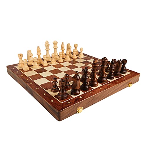 YIWENG Holz-Schachbrett-Set 15 Zoll Internationales Schachspiel Faltbares Schachbrett mit handgefertigten Schachfiguren und Aufbewahrungsfächern für Erwachsene,Schachspielset von YIWENG