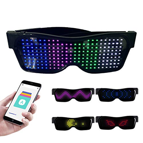 YIWENG Personalisierte LED-Brille Brille, BT, LED, bunte Brille, leuchtende Brille, DIY-Nachrichten, 31 Animationen, 11 Bilder, Musikmodus, Leuchtspielzeug für Halloween, Party, Rave Musik von YIWENG