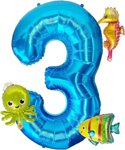 4Pcs Meerestiere Ballons,40 Inch Luftballon 3 Geburtstag,Ballon 3 Geburtstag Junge,Meerestiere Folienballon,Ozean Deko Geburtstag,Geeignet für Kindergeburtstage, Ozean Themenpartys von YIZHIXIANGQ