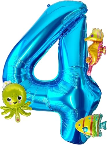 4Pcs Meerestiere Ballons,40 Inch Luftballon 4 Geburtstag,Ballon 4 Geburtstag Junge,Meerestiere Folienballon,Ozean Deko Geburtstag,Geeignet für Kindergeburtstage, Ozean Themenpartys von YIZHIXIANGQ