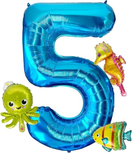 4Pcs Meerestiere Ballons,40 Inch Luftballon 5 Geburtstag,Ballon 5 Geburtstag Junge,Meerestiere Folienballon,Ozean Deko Geburtstag,Geeignet für Kindergeburtstage, Ozean Themenpartys von YIZHIXIANGQ