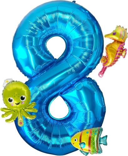 4Pcs Meerestiere Ballons,40 Inch Luftballon 8 Geburtstag,Ballon 8 Geburtstag Junge,Meerestiere Folienballon,Ozean Deko Geburtstag,Geeignet für Kindergeburtstage, Ozean Themenpartys von YIZHIXIANGQ