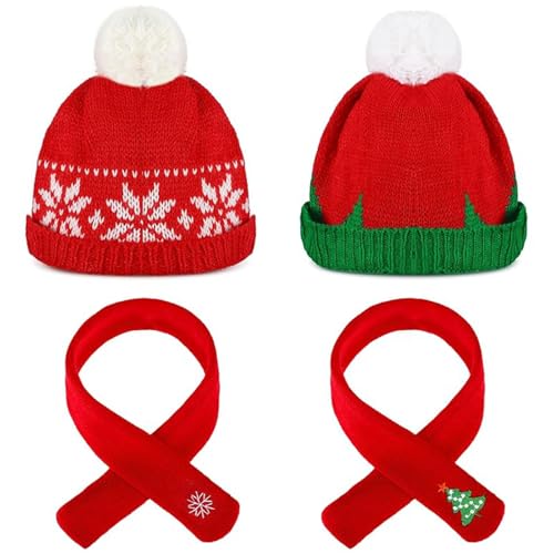 4Pcs Weihnachtspuppenmütze Puppen und Weihnachtsschal, Gestrickte Weihnachtsmütze und Weihnachtsschal, Weihnachtsmütze für Puppen, Weihnachten Accessoires (A von YIZHIXIANGQ