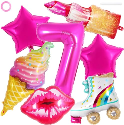 Folienballon Lippen, 6pcs geburtstagsdekoration 7 jahre,Lippenstift Ballon, Eiscreme Ballons, Ballon Rollschuhe, Stern Ballons, Geeignet für Geburtstagsballons für 7-Jährige Mädchen von YIZHIXIANGQ