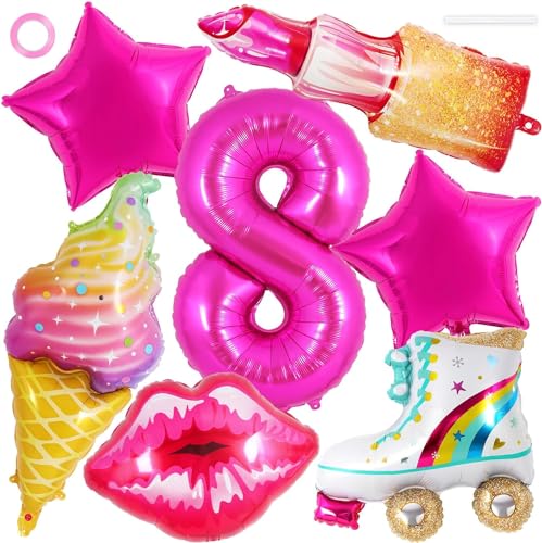 Folienballon Lippen, 6pcs geburtstagsdekoration 8 jahre,Lippenstift Ballon, Eiscreme Ballons, Ballon Rollschuhe, Stern Ballons, Geeignet für Geburtstagsballons für 8-Jährige Mädchen von YIZHIXIANGQ