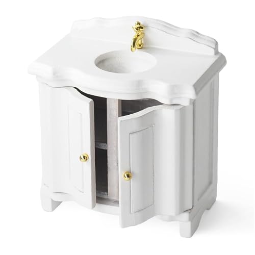 1/12 weiße Holzpuppenhäuser Waschbeckenschrank realistische Händewaschen Vintage Badezimmer und Küche Szenarien Dekoration Puppenhäuser Miniatur 1/12 weiße Holzpuppenhäuser Waschbeckenschrank realistische Händewaschen Vintage Badezimmer und Küche Szenarien Dekoration Puppenhäuser Miniatur von YIZITU