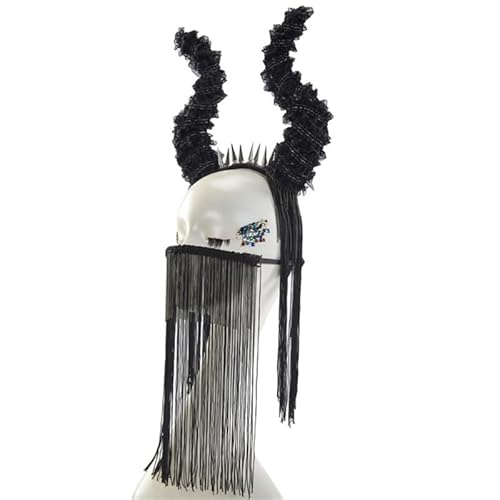 Antilope Stirnband Halloween Dämon Horn Quaste Maske Kette Teufelshörner Stirnband von YIZITU