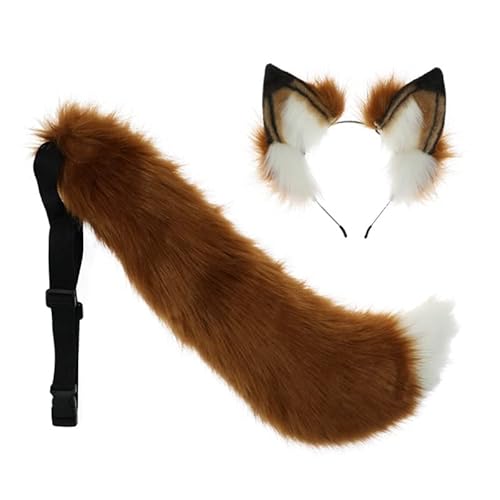 Fuchs für Katze Wolf Cosplay Tier Ohr Handband Schwanz Set Ohrclip Schwanz Kostüm Cosp von YIZITU