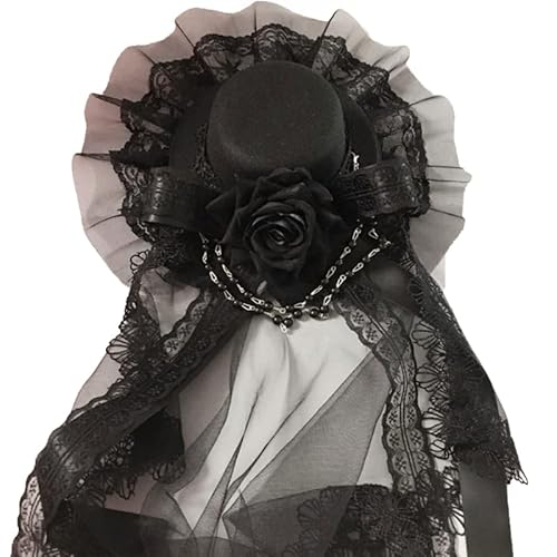 Spitze Brautschleier Kleiner Hut Lolita Hut Schwarzer Schleier Barock Tiara Lolita Haarschmuck Halloween Krone Gothic Kopfbedeckung von YIZITU