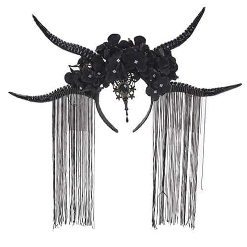 Teufelshörner Stirnband Antilope Stirnband Halloween Dämon Horn Goth Quaste Stirnband von YIZITU