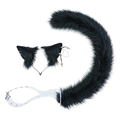 YIZITU Katzenohren Stirnband Set Ohrringen Hängende Katzenschwanz Haarschmuck Anime Kostümparty Süß von YIZITU