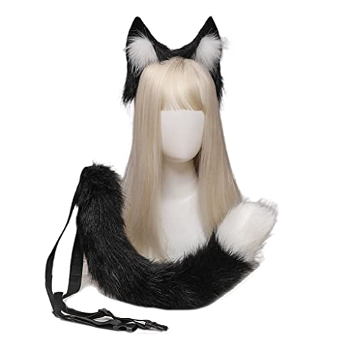 YIZITU Stirnbänder Tierohren Kopfbedeckung Schwanz Set Haarreifen Halloween Cosplay Kopfbedeckung Partyzubehör von YIZITU