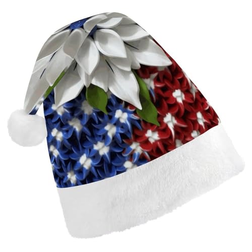 YJWANDL Weiche und gemütliche Weihnachtsmütze, Amerika, patriotischer Blumendruck, Weihnachtsmütze, perfekte Weihnachtsmütze für Feiertage und Winterfeiern von YJWANDL