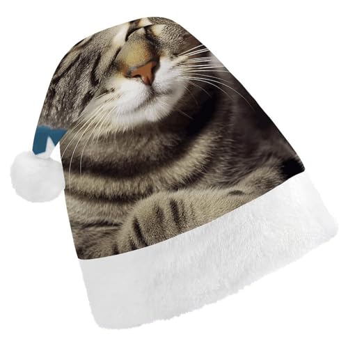 YJWANDL Weiche und gemütliche Weihnachtsmütze, amerikanische Katze, USA-Flagge, lustiger Weihnachtsmütze, perfekte Weihnachtsmütze für Feiertage und Winterfeiern von YJWANDL