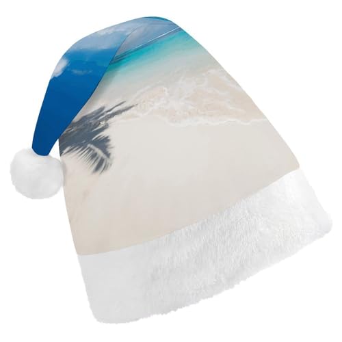 YJWANDL Weiche und gemütliche Weihnachtsmütze, weißer Strand, tropisches Meer, lustiger Weihnachtsmütze, perfekte Weihnachtsmütze für Feiertage und Winterfeiern von YJWANDL