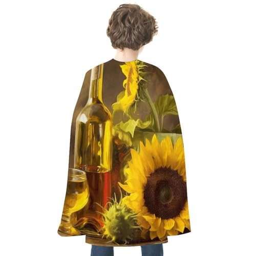 YJWANDL Wendbarer Halloween-Umhang, Wein mit gelbem Sonnenblumen-Druck, Satin, Hexenumhang, leicht und bequem, Halloween-Kostüm-Umhang von YJWANDL