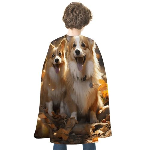 YJWANDL Wendbarer Halloween-Umhang, zwei Corgis-Druck, Satin, Hexenumhang, leicht und bequem, Halloween-Kostüm-Umhang von YJWANDL