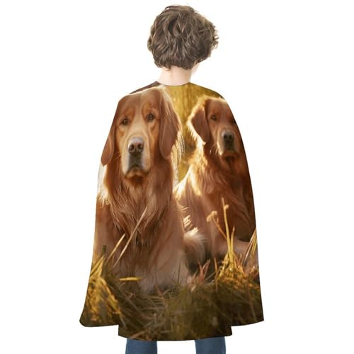 YJWANDL Wendbarer Halloween-Umhang, zwei Golden Retriever-Druck, Satin-Hexenumhang, leicht und bequem, Halloween-Kostüm-Umhang von YJWANDL