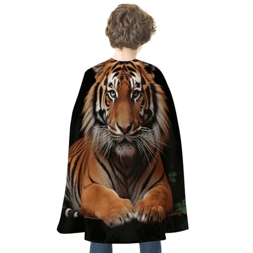 YJWANDL Wendbarer Halloween-Umhang mit Tiger- und Pfoten-Druck, Satin-Hexenumhang, leichter und bequemer Halloween-Kostüm-Umhang von YJWANDL