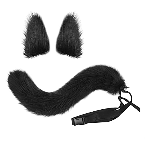 Katzenschwanz Ohren Kostüm Set, Katzenohren Haarspange und Katzenschwanz, Niedlich Halloween Cosplay Requisiten handgefertigte Simulation Tierohren Haarclips Tierkostüm Cosplay Kostüm Zubehör Set von YJZQ