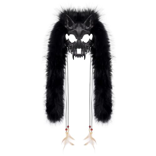 YJZQ Wikinger Maske Fuchs Halbes Gesicht Schädel Fuchs Werwolf Mittelalter Kostüm für Historisches Theater Cosplay Halloween mit Stola Plüsch und Feder YJZQ Wikinger Maske Fuchs Halbes Gesicht Schädel Fuchs Werwolf Mittelalter Kostüm für Historisches Theater Cosplay Halloween mit Stola Plüsch und Feder von YJZQ