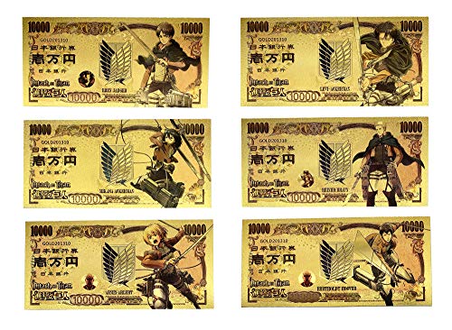 YJacuing Anime Attack on Titan Geldscheine, limitierte Auflage, Sammlerstück, Lesezeichen (6-teiliges Set) von YJacuing