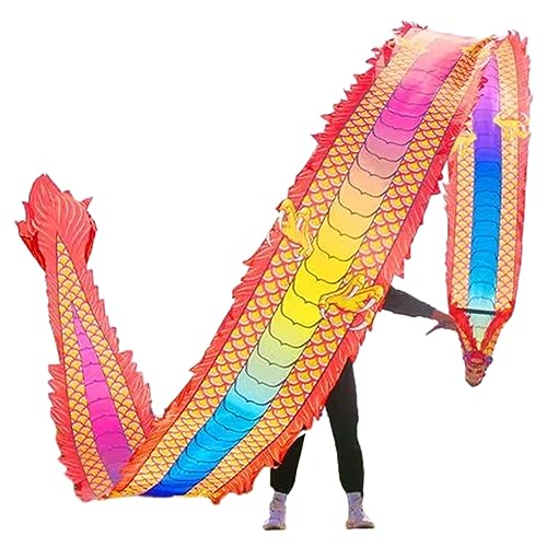 Chinesischer Drachentanz Streamer, Bunter 3D-Drachen mit chinesischer Tänzerin, realistischer, fließender Streamer, waschbar, zitternde Drachen-Performance-Requisiten for Tanzübungen,(B,10 m/33ft long von YJzhAHanG