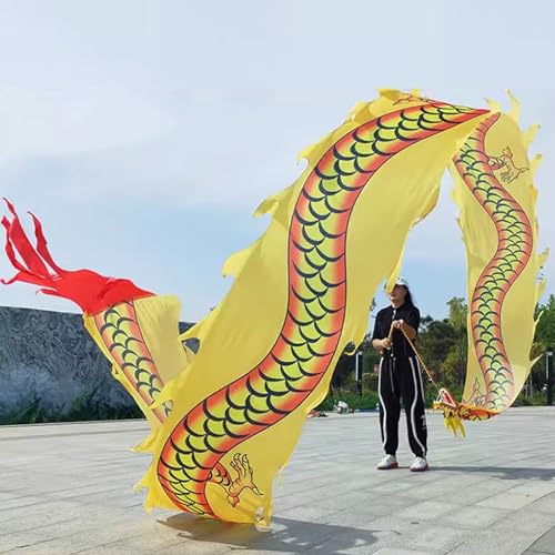 Chinesischer Drachentanz Streamer, Dragon Poi Drachen-Poi-Drachen aus Seide, waschbar, Bandtänzer-Streamer for Erwachsene mit Kopf, Schleuderkunst, Schuppentänzer-Flagge for Outdoor-Fitness, Jongliere von YJzhAHanG