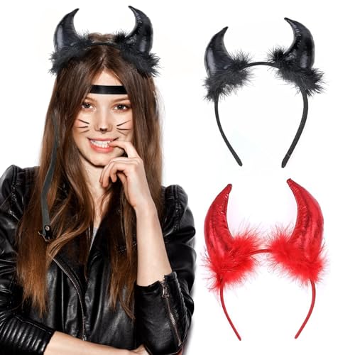 YKHSUAOU 2Stk Haarreifen Teufelshörner Haarreif Devil Horns Teufelsohren Teufel Ohren Haarband Karneval Halloween Party Kostüm Haarschmuck Stirnband Headwear Hörner von YKHSUAOU