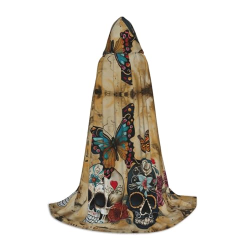 YKJJFVZ Umhang mit Totenköpfen und Schmetterlings-Aufdruck, Mittelalter- und Renaissance-Umhang mit Kapuze, Zauberer, Vampir und Halloween-Kostüme YKJJFVZ Umhang mit Totenköpfen und Schmetterlings-Aufdruck, Mittelalter- und Renaissance-Umhang mit Kapuze, Zauberer, Vampir und Halloween-Kostüme von YKJJFVZ