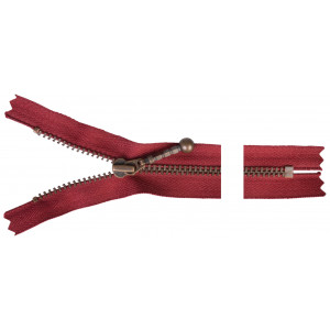 YKK Reißverschluss Messing antik 15cm 4mm Bordeaux von YKK