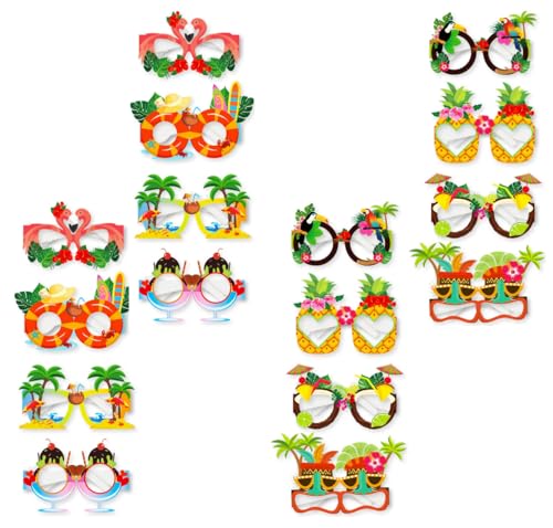 YKKJ 16 Stück Lustige Brille Partybrille，Hawaiian Tropical Party Brille Set，für Strand Thema Dekoration Party Zubehör Foto Requisite. von YKKJ