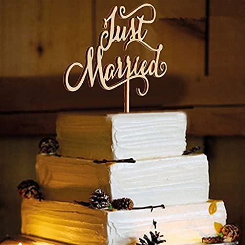 Just Married Cake Toppers,Hochzeit Kuchen Topper Holz Tortentopper für Party Hochzeitsgeschenk Jahrestag Kuchen Dekoration von YKKJ