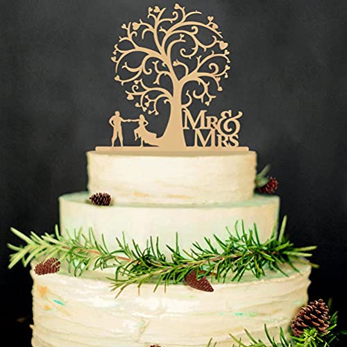 YKKJ Mr & Mrs Cake Toppers,Hochzeit Kuchen Topper Holz Tortentopper für Party Hochzeitsgeschenk Jahrestag Kuchen Dekoration von YKKJ