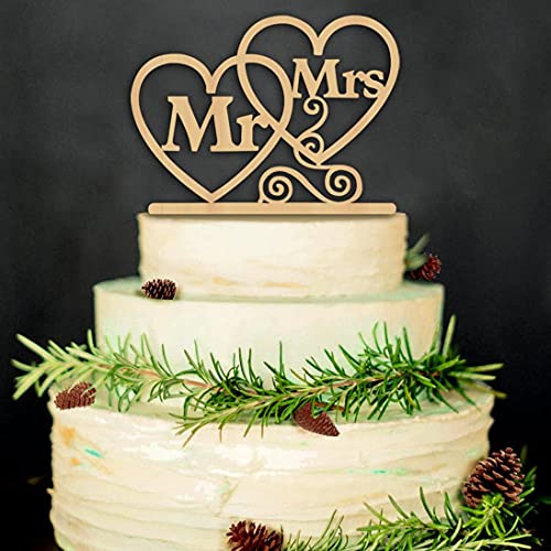 YKKJ Mr & Mrs Cake Toppers,Hochzeit Kuchen Topper Holz Tortentopper für Party Hochzeitsgeschenk Jahrestag Kuchen Dekoration von YKKJ