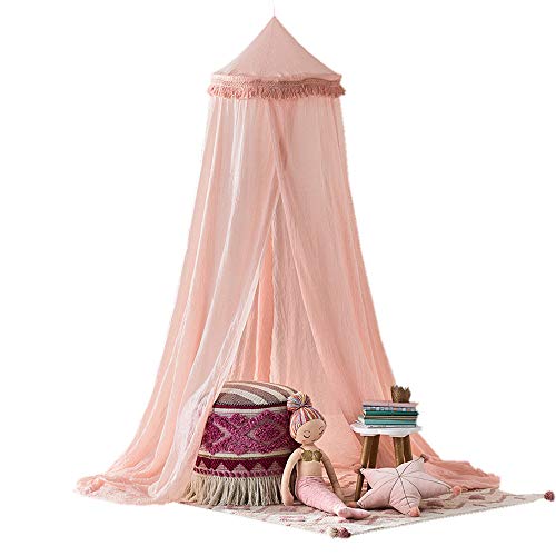 Runder Kuppel-Betthimmel aus Chiffon, Prinzessinnen-Spielzelt, Betthimmel for Schlafzimmer, Kinderzimmer, Dekoration(Pink) von YKMYXZ