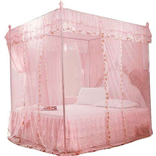 sensorisches Zelt， Moskitonetz, Bettvorhang mit 3 seitlichen Öffnungen, luxuriöse Prinzessinnen-Baldachinvorhänge for Schlafzimmer(Pink,Large) von YKMYXZ