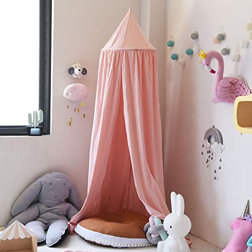 sensorisches Zelt， Prinzessin Bett Baldachin Baumwolle Bettwäsche Runde Kuppel Kinderzimmer Dekorationen Spielen Lesen Zelte(Pink) von YKMYXZ