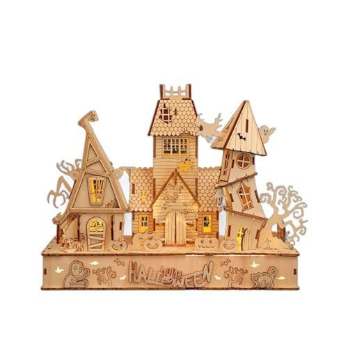 3D-Holzpuzzle, Halloween-Spukhaus-Holzpuzzle, DIY-Geister Baumhaus-Dekoration, Geschenk Für Kinder Und Erwachsene,A von YLME