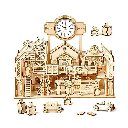3D-Holzpuzzle, Weihnachtsfabrik-Countdown-Kalender, DIY Holzmontage-Dekoration Modell Für Kinder Erwachsene, A von YLME