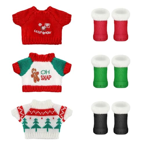 6 Stück Puppenkleidung Zubehör Set mit Puppen Pullover Weihnachten Puppenschuhe, Mini Pullover Mini Stiefel für Puppen, Weihnachtskleidung Puppe, Weihnachtselfen Zubehör für 1/12 Puppenhaus von YLMYOLEMEI