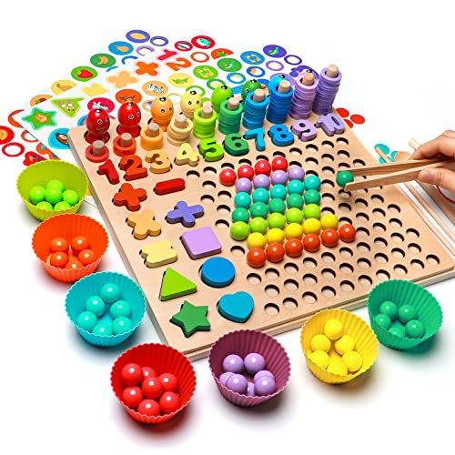 YLSCI Holz Montessori Spielzeug, Montessori Brettspiel, Angelspiel Holz Clip Beads Brettspiel für Kinder ab 3 Jahre, Large von YLSCI