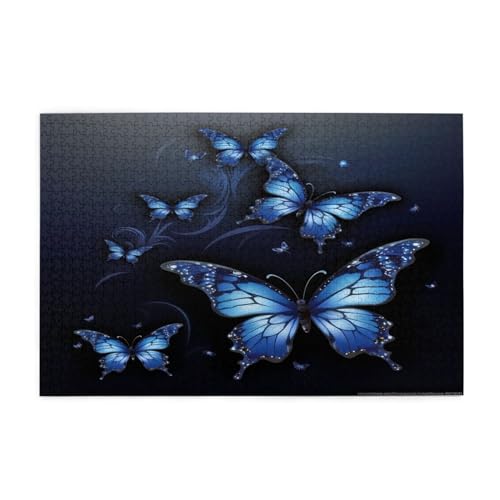 Dunkelblaue Schmetterlinge Gedruckt Klassische Puzzle 1000 Teile Holz Erwachsene Kinder Puzzles Freizeit Spiel für Familie Freunde Geburtstagsgeschenke von YLZAHAOS