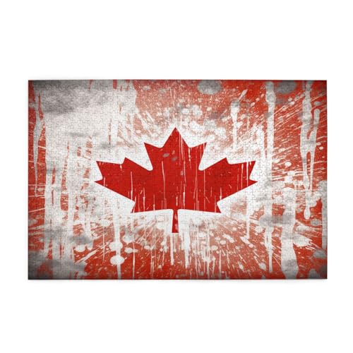 Kanada Flagge Gedruckt Klassisch Puzzle 1000 Teile Holz Erwachsene Kinder Puzzles Freizeit Spiel für Familie Freunde Geburtstagsgeschenke von YLZAHAOS