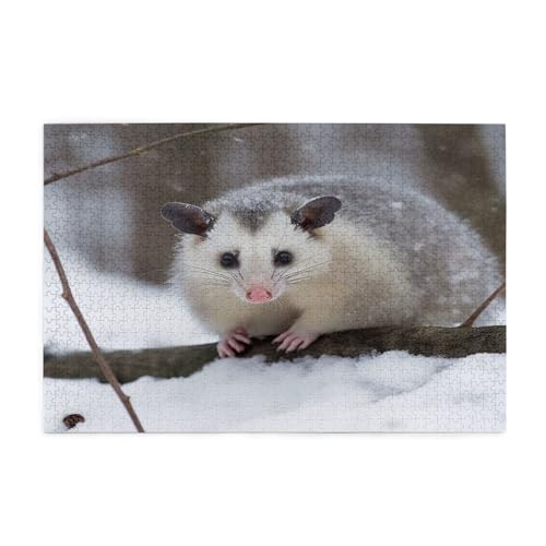 Opossum Im Schnee Gedrucktes Klassisches Puzzle 1000 Teile Holz Erwachsene Kinder Puzzles Freizeitspiel für Familie Freunde Geburtstagsgeschenke von YLZAHAOS