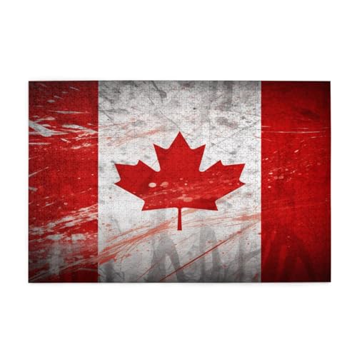 Retro Kanada Flagge Gedruckt Klassisch Puzzle 1000 Stück Holz Erwachsene Kinder Puzzles Freizeit Spiel für Familie Freunde Geburtstagsgeschenke von YLZAHAOS